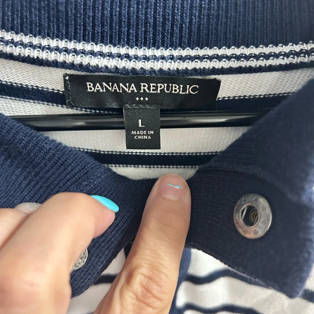 Banana Republic Men's‎ White Navy Striped Cotton High Neck Sweater Size L